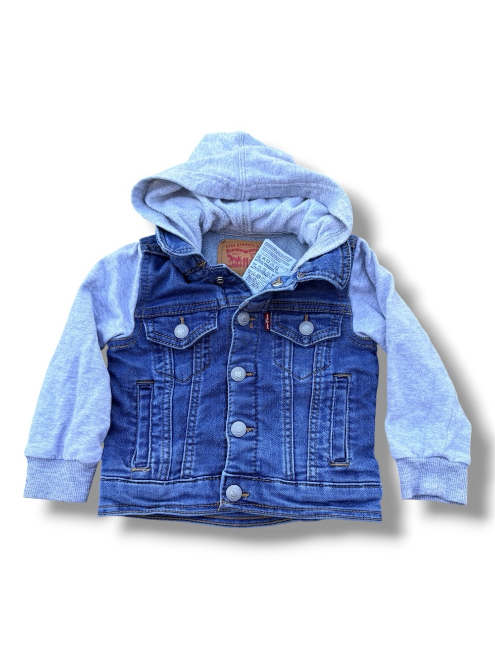 Levi's Kids Blue Denim Jacket with Light Gray Hood and Sleeves